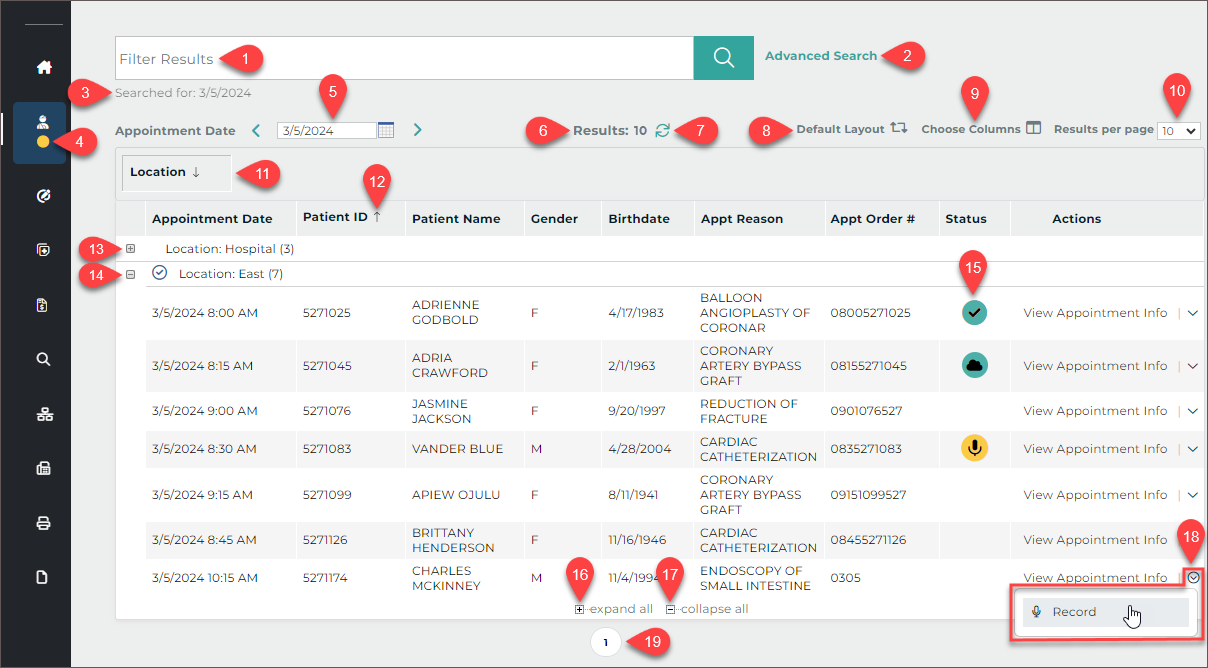 Patients Data Grid